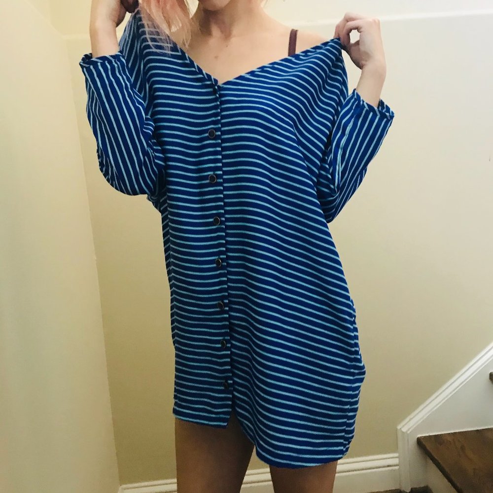 Electric Neon Blue Striped Tunic Dress/Top